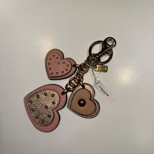 Coach F40696 Studded Heart Applique Bag Charm Petal Gold NWT Rare Discontinued